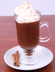 Hot chocolate with whipped cream and cinnamon