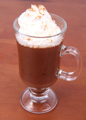 Hot chocolate with whipped cream in a mug