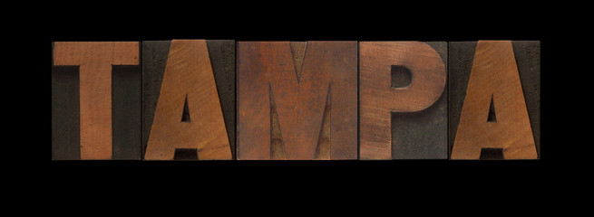 the word Tampa in old letterpress wood type