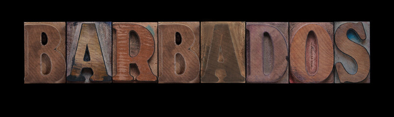 the word Barbados in old letterpress wood type