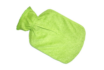 Детская водяная грелка в мягком чехле на белом фоне