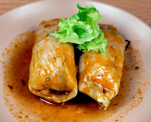 Russian golobets of cabbage and minced meat