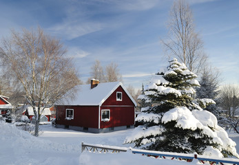 Beautiful Swedish village details in winter