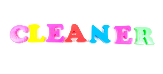 cleaner written in fridge magnets on white background