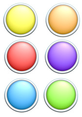 3d render of 6 round rainbow colored buttons