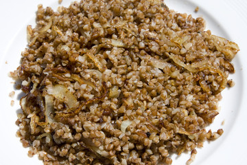 Cooked buckwheat on the plate