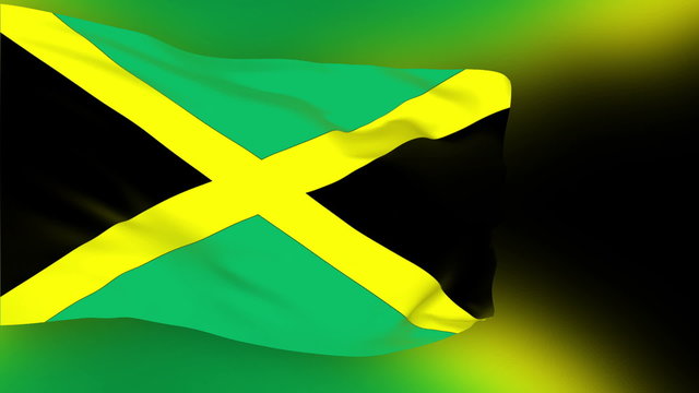 Jamaica flag slowly waving. Blurred background. Seamless loop.