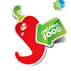 Icon of red hot chili pepper with an arrow by organic food