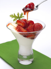 strawberry pannacotta in a glass