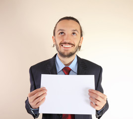 Business man with an empty white card