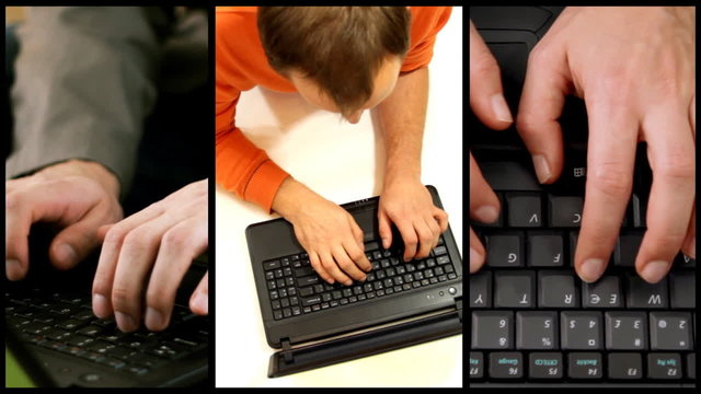 Typing on laptop keyboard, montage