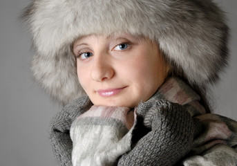Young woman in fur hat