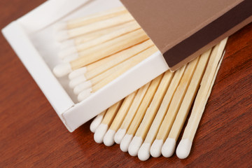 Matches on wooden surface