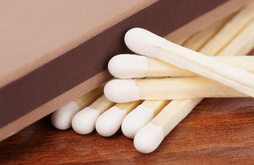 Matches on wooden surface