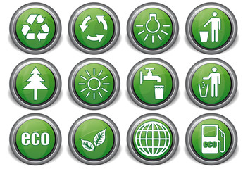 set eco green icons with white symbols