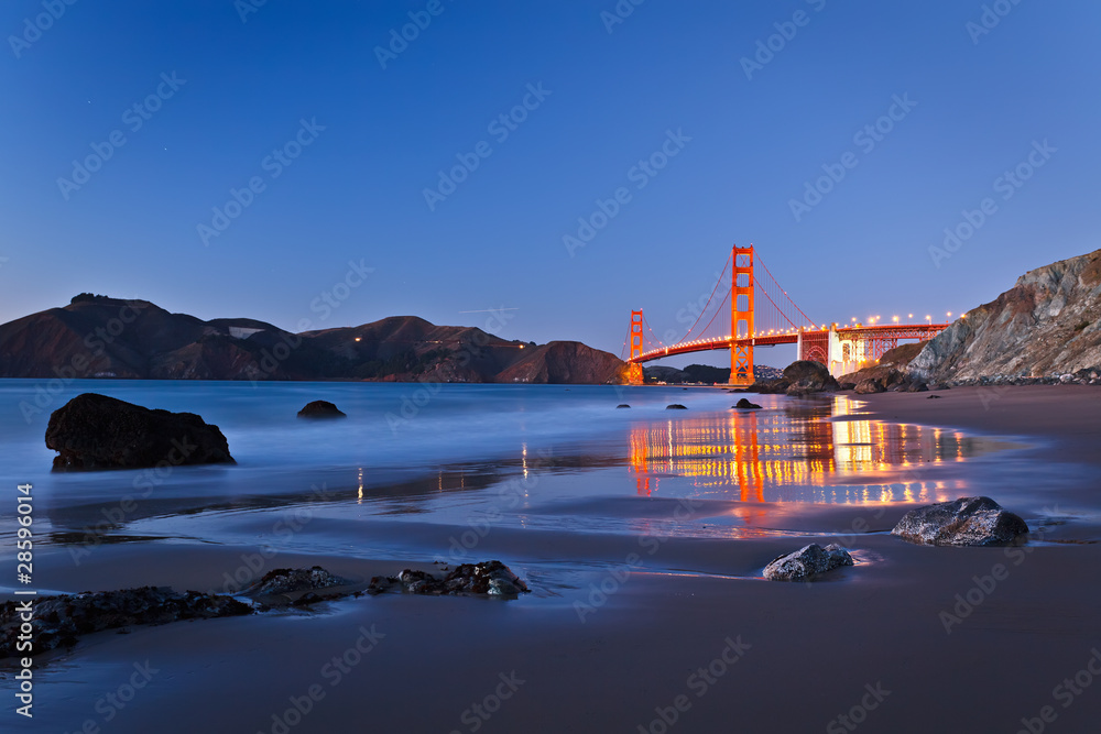 Sticker golden gate bridge after sunset, san francisco