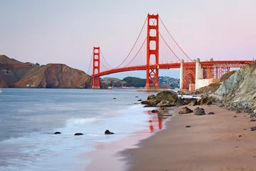 Fotobehang Golden Gate Bridge na zonsondergang, San Francisco © sborisov