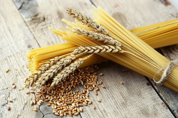 Pasta and grains of wheat