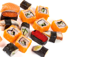 Traditional japanese sushi and rolls
