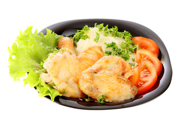 Plate with meal, isolated.