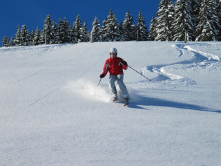 Skiurlaub - Skifahrer im Tiefschnee