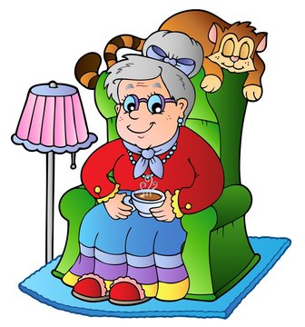 Cartoon grandma sitting in armchair