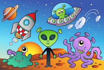 Verschiedene Alien- und Weltraum-Cartoons