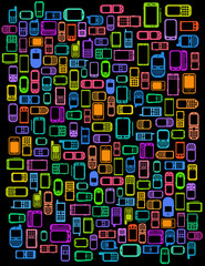 Smartphones and Cellphones in Black Background