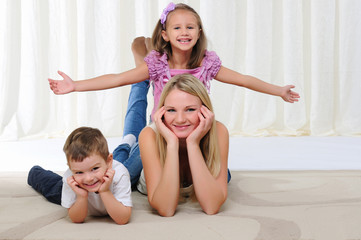 young mother, her daughter and son