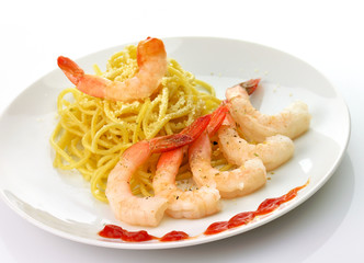 Spaghetti with shrimps