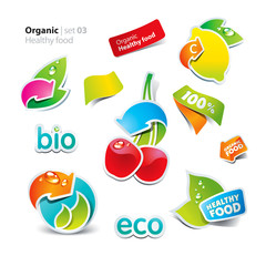 Set of stickers and icons of healthy and organic food - 28609676