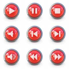 High detailed Set of media player 3d buttons   isolated on white