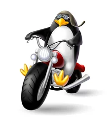 Deurstickers Motorfiets pinguïn motorrijder