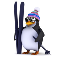 3d Penguin with his skis