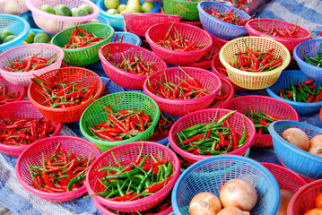 chili in basket in fresh market