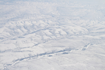 Snow Covered Verkhoyansk Mountains Olenyok River Aerial Northern