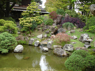 Japanese garden with lake