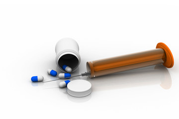 Medicaments on white background.