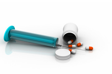 Medicaments on white background.