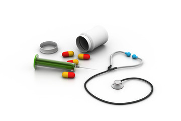 Medicaments on white background.