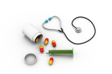 Medicaments on white background.