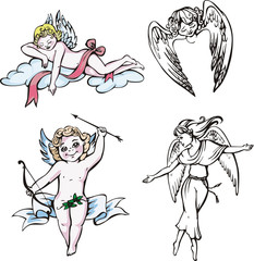 Fototapeta na wymiar Set of four angel designs