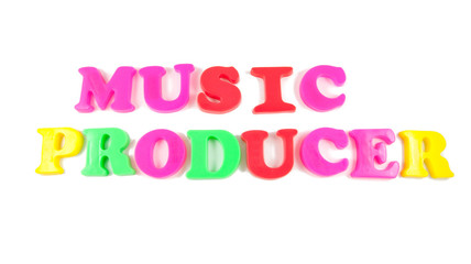 music producer written in fridge magnets on white background