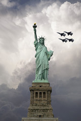 Statue of Liberty with fighter planes