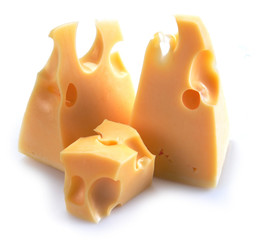 Three pieces of fresh tasty cheese