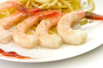 Spaghetti with shrimps