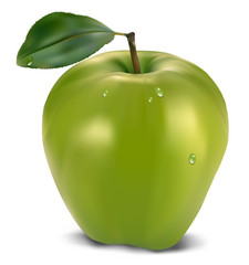 fresh green apple with leaf
