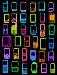 Cellphones and Smartphones in black background