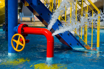 Red iron tube in pool