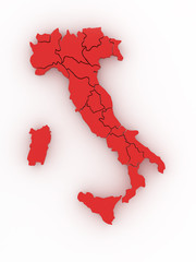 Three-dimensional map of Italy. 3d